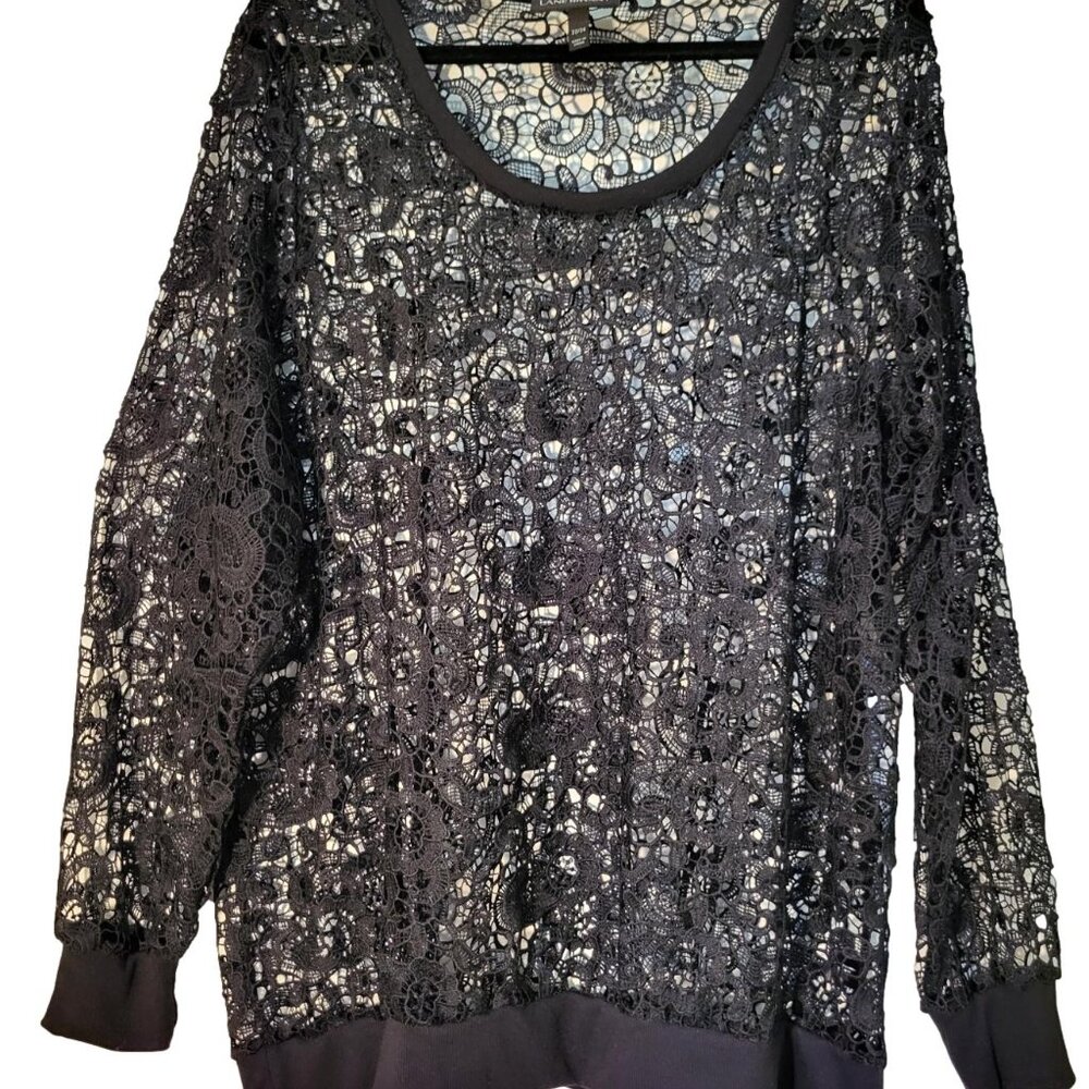 Lane Bryant Lace Tunic Top Black Lace 22 / 24 Long Sleeve Holiday Party New